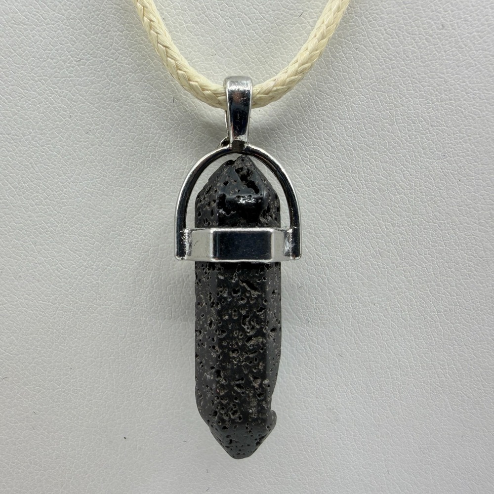 Raw Black Lava Rock Stone Point Pendant Necklace Boho Statement Gothic Style 90s